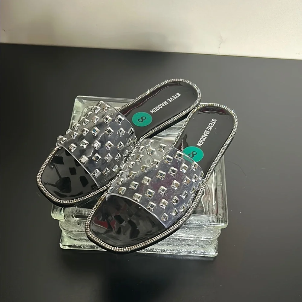 Steve Madden‎ New Black and Silver Slide Sandals